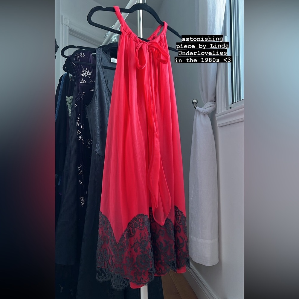 1980s red mesh black lace slip